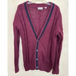 Mens Cable Knit Cardigan Sweater Medium Preppy Tennis Academia Grandpa Work